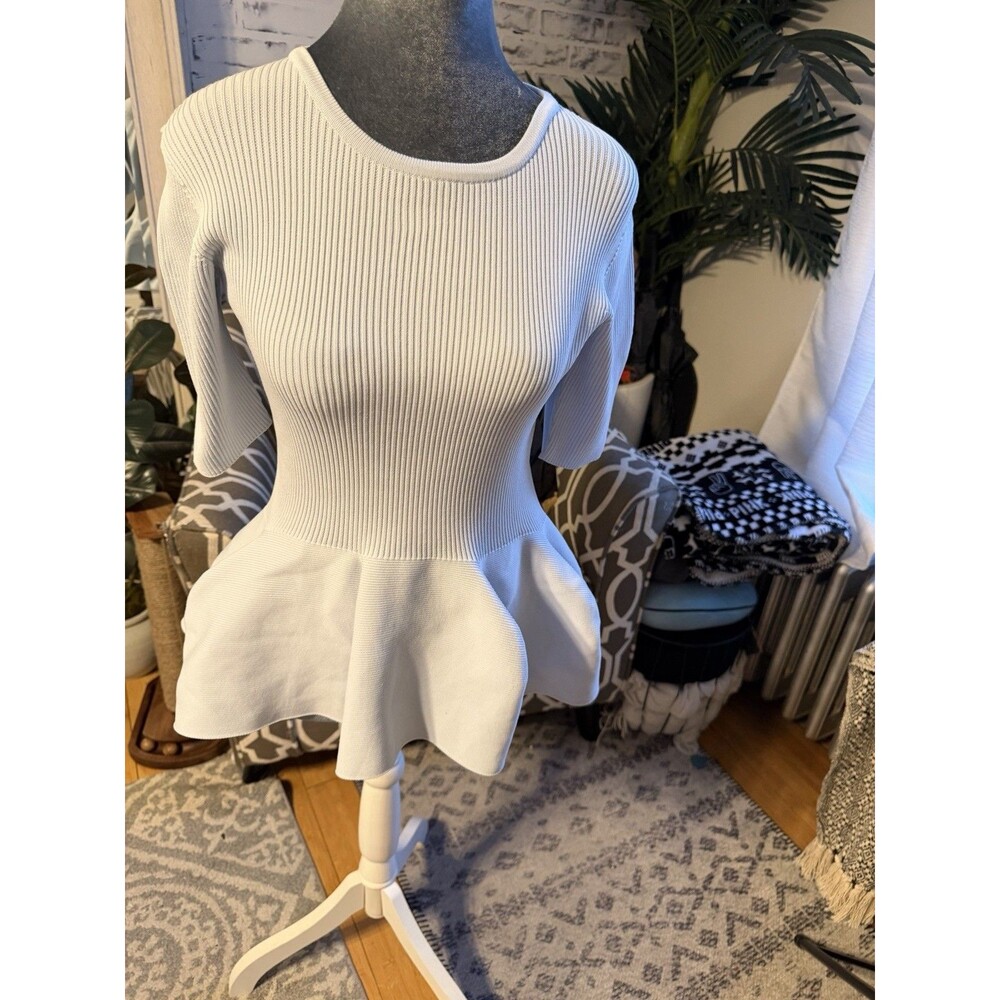 CFCL Ribbed Knit Peplum Top Light Blue. Size S/M